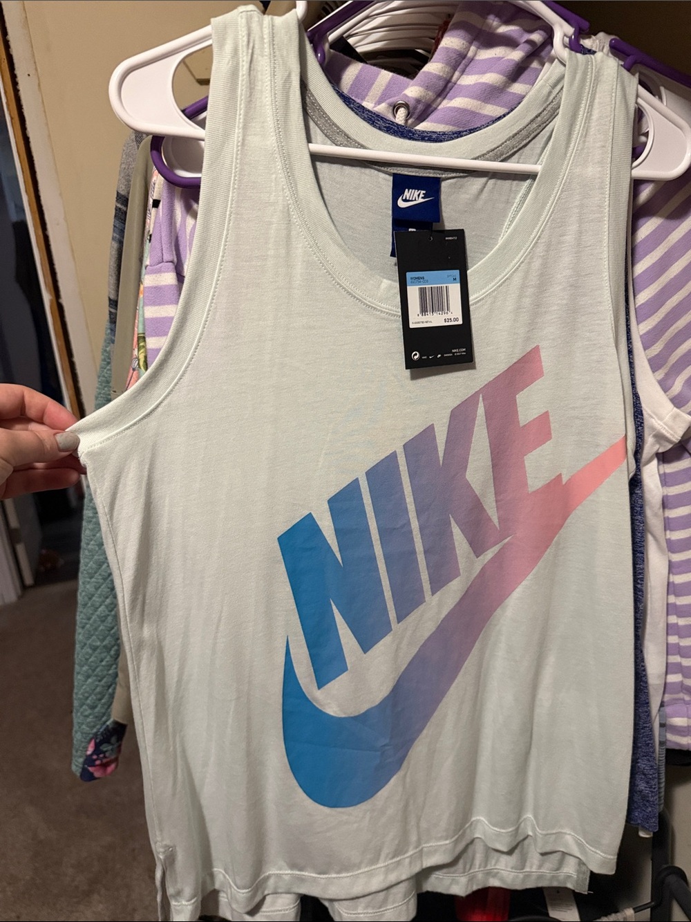 Nike Mint Tank with Blue-to-Pink Gradient Swoosh